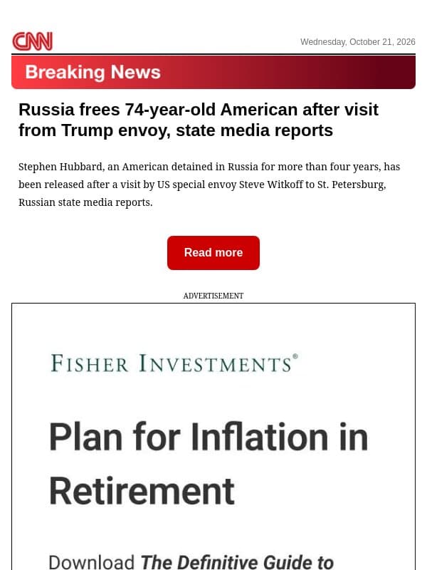 Russia frees 74-year-old American after visit from Trump envoy, state media reports email from CNN