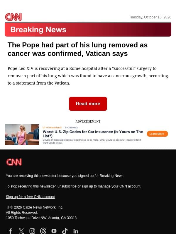 The Pope had part of his lung removed as cancer was confirmed, Vatican says email from CNN