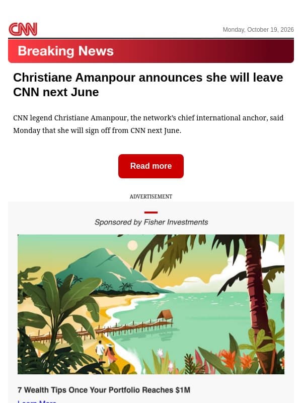 Christiane Amanpour announces she will leave CNN next June email from CNN
