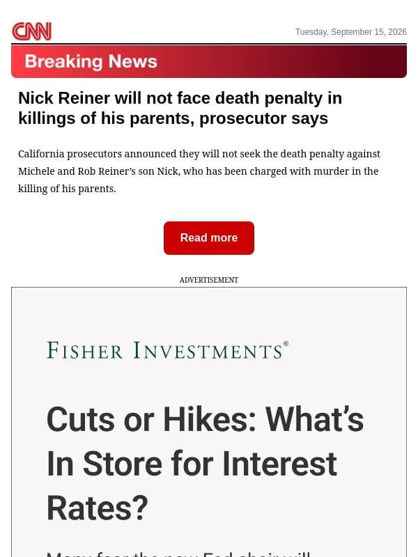 Nick Reiner will not face death penalty in killings of his parents, prosecutor says email from CNN