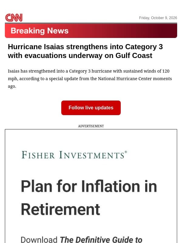Hurricane Isaias strengthens into Category 3 with evacuations underway on Gulf Coast email from CNN