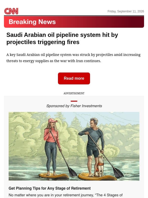 Saudi Arabian oil pipeline system hit by projectiles triggering fires email from CNN