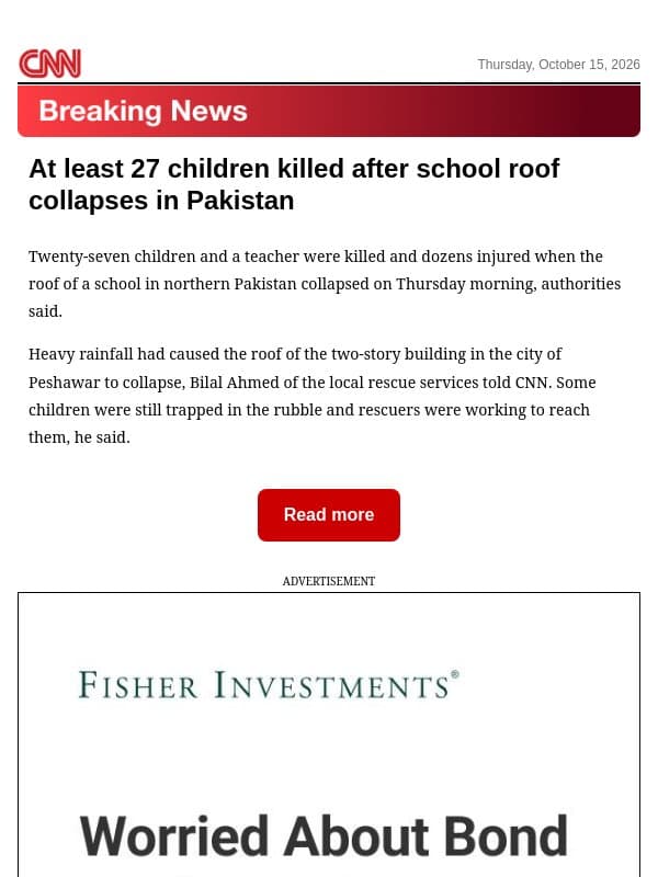 At least 27 children killed after school roof collapses in Pakistan email from CNN
