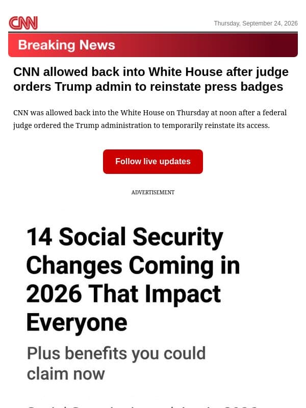 CNN allowed back into White House after judge orders Trump admin to reinstate press badges email from CNN