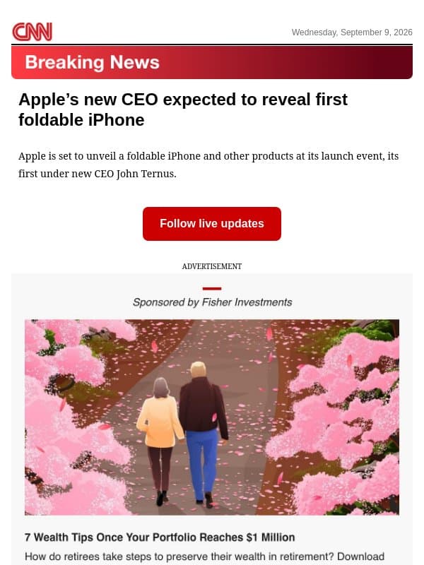 Apple’s new CEO expected to reveal first foldable iPhone email from CNN