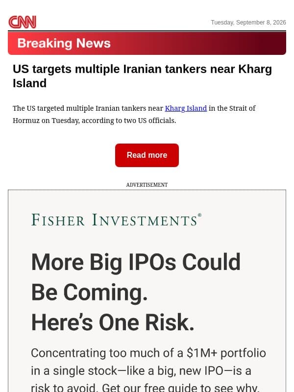 US targets multiple Iranian tankers near Kharg Island email from CNN