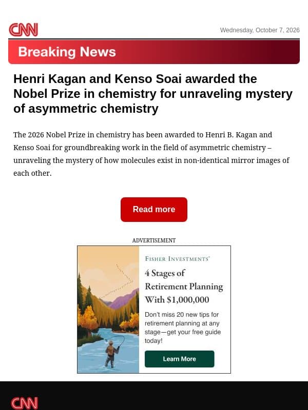 Henri Kagan and Kenso Soai awarded the Nobel Prize in chemistry for unraveling mystery of asymmetric chemistry email from CNN