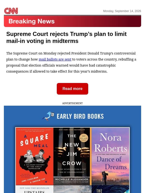 Supreme Court rejects Trump’s plan to limit mail-in voting in midterms email from CNN
