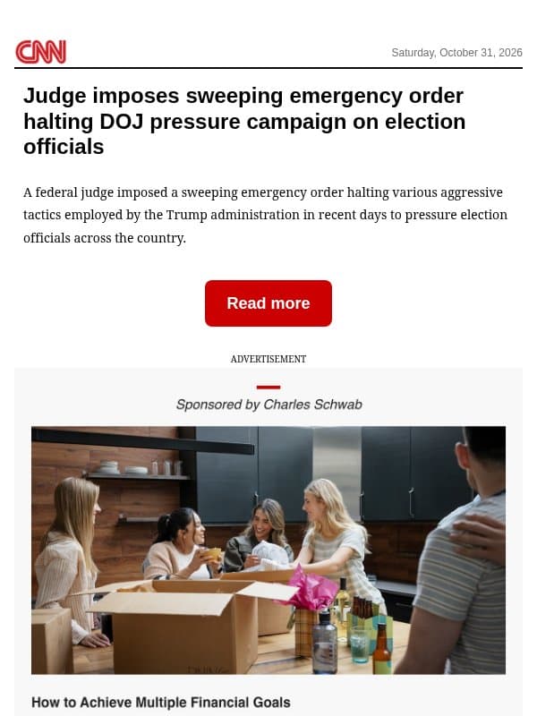 Judge imposes sweeping emergency order halting DOJ pressure campaign on election officials email from CNN