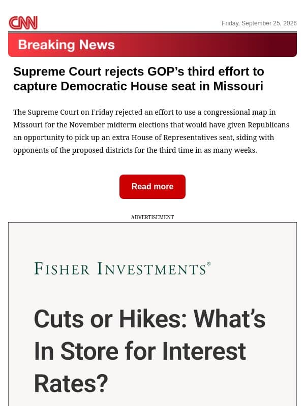 Supreme Court rejects GOP’s third effort to capture Democratic House seat in Missouri email from CNN
