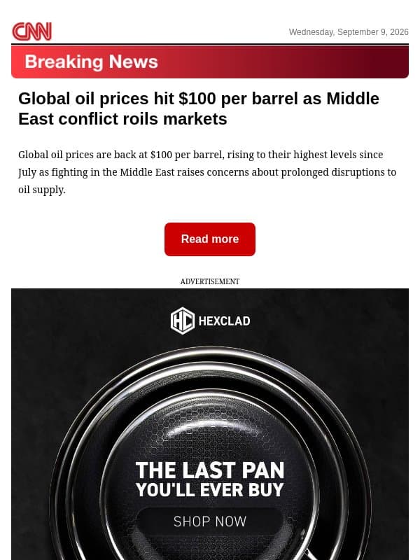 Global oil prices hit $100 per barrel as Middle East conflict roils markets email from CNN