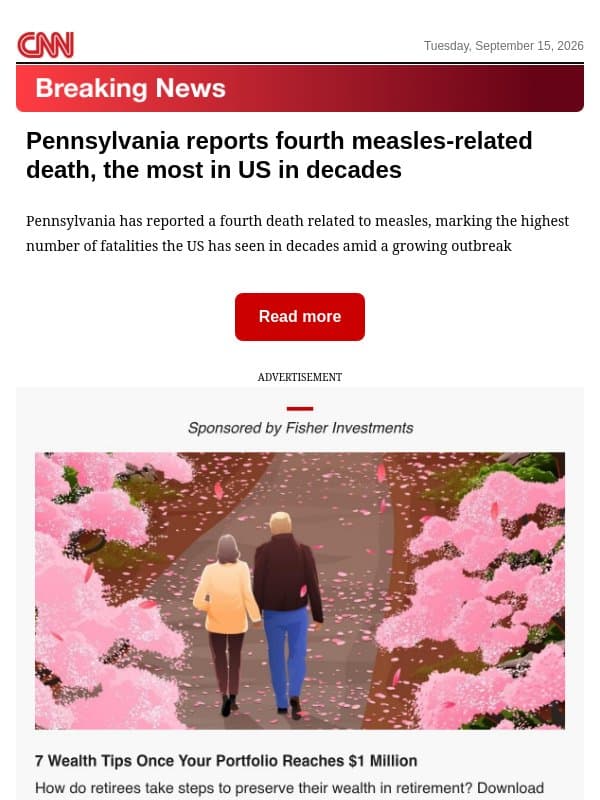 Pennsylvania reports fourth measles-related death, the most in US in decades email from CNN