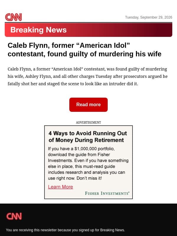 Caleb Flynn, former “American Idol” contestant, found guilty of murdering his wife email from CNN