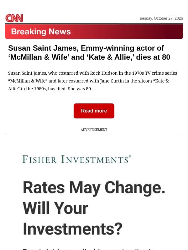 Susan Saint James, Emmy-winning actor of ‘McMillan & Wife’ and ‘Kate & Allie,’ dies at 80 email from CNN