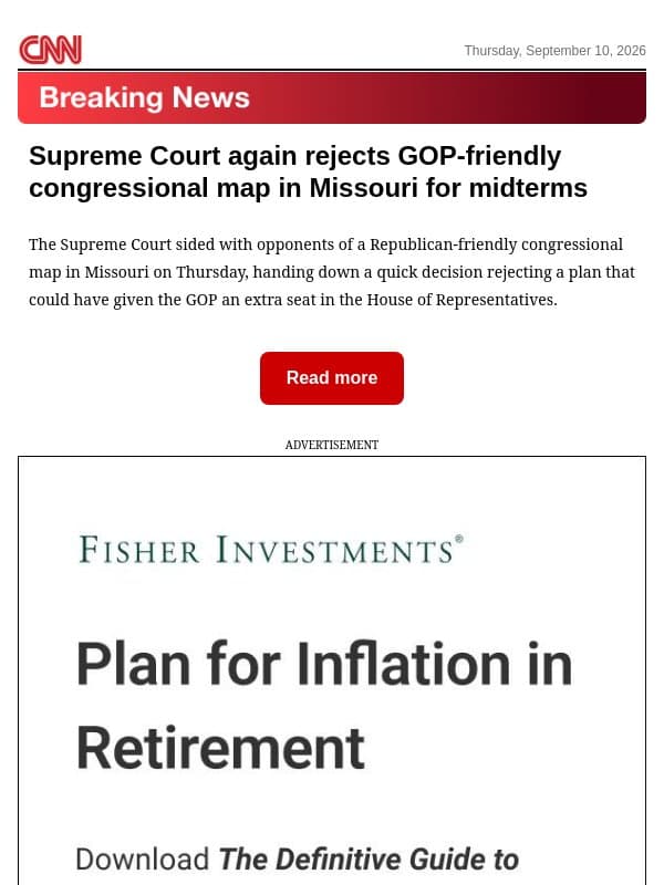 Supreme Court again rejects GOP-friendly congressional map in Missouri for midterms email from CNN