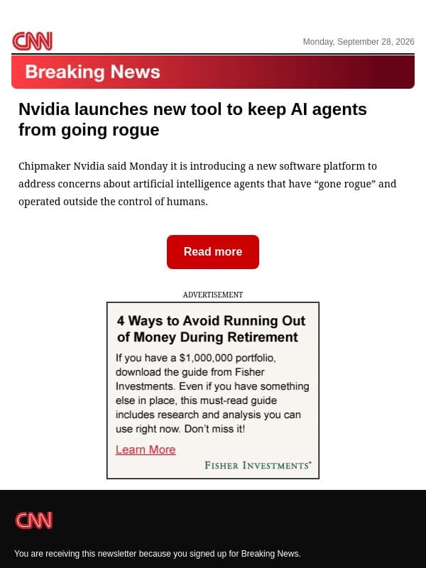 Nvidia launches new tool to keep AI agents from going rogue email from CNN