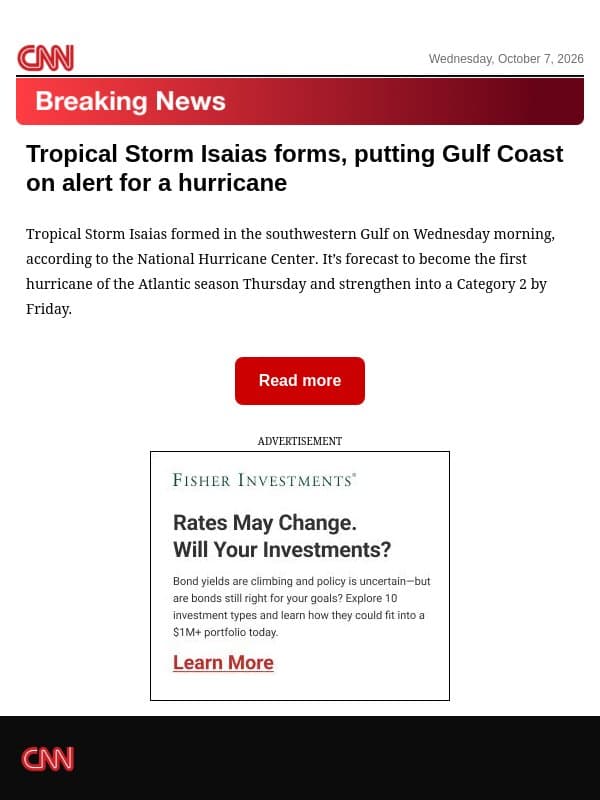 Tropical Storm Isaias forms, putting Gulf Coast on alert for a hurricane email from CNN