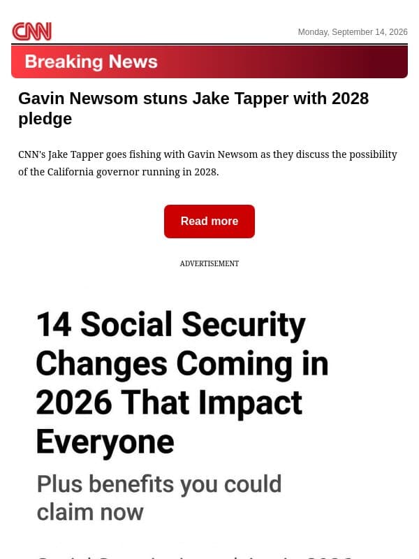 Gavin Newsom stuns Jake Tapper with 2028 pledge email from CNN