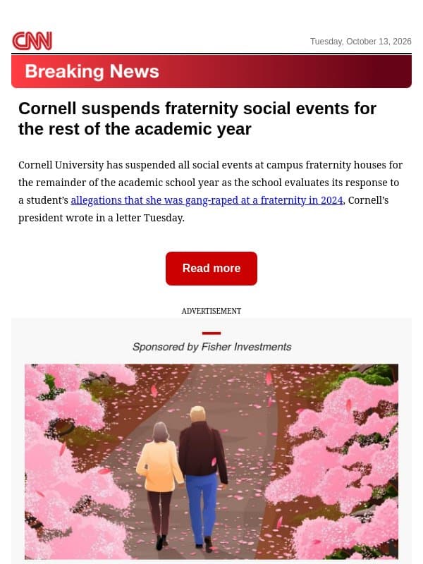 Cornell suspends fraternity social events for the rest of the academic year email from CNN