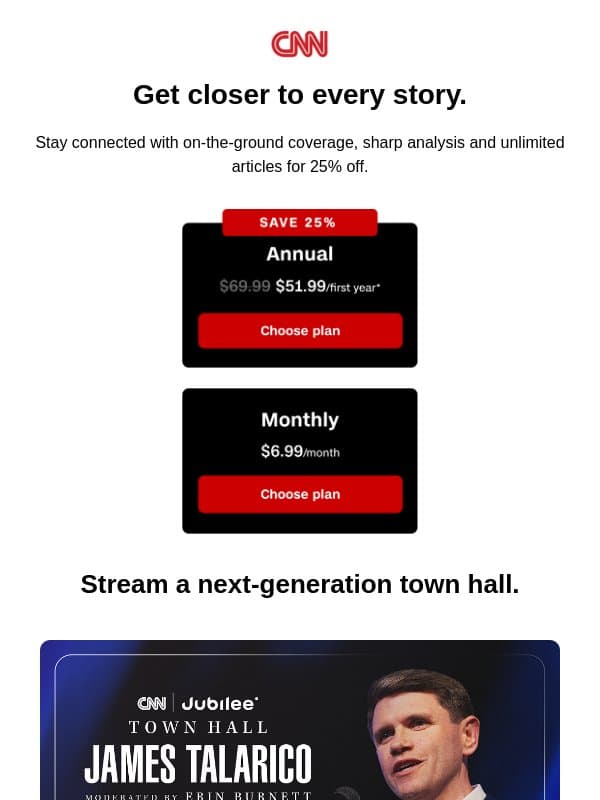 Your welcome offer: 25% off CNN. email from CNN