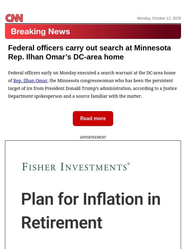 Federal officers carry out search at Minnesota Rep. Ilhan Omar’s DC-area home email from CNN
