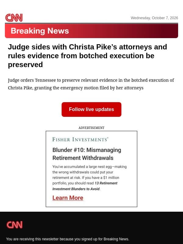 Judge sides with Christa Pike’s attorneys and rules evidence from botched execution be preserved email from CNN