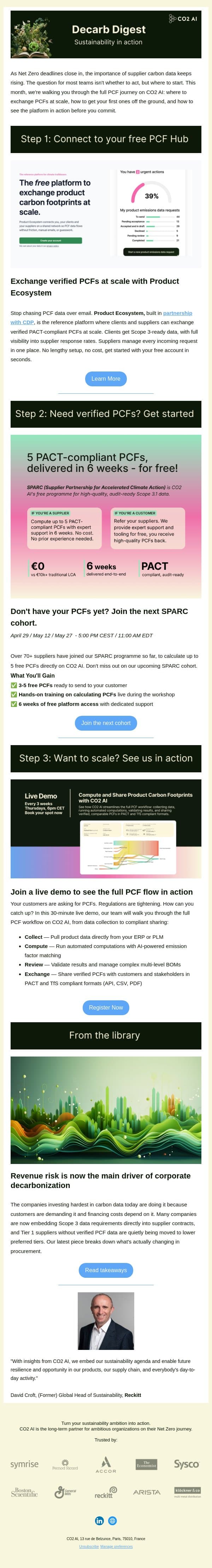: you have a new PCF request... how will you proceed? email from CO2 AI screenshot