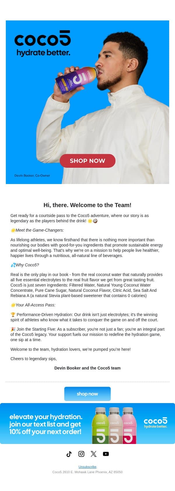 🌴 Welcome to Team Hydration! 💦 email from Coco5 screenshot