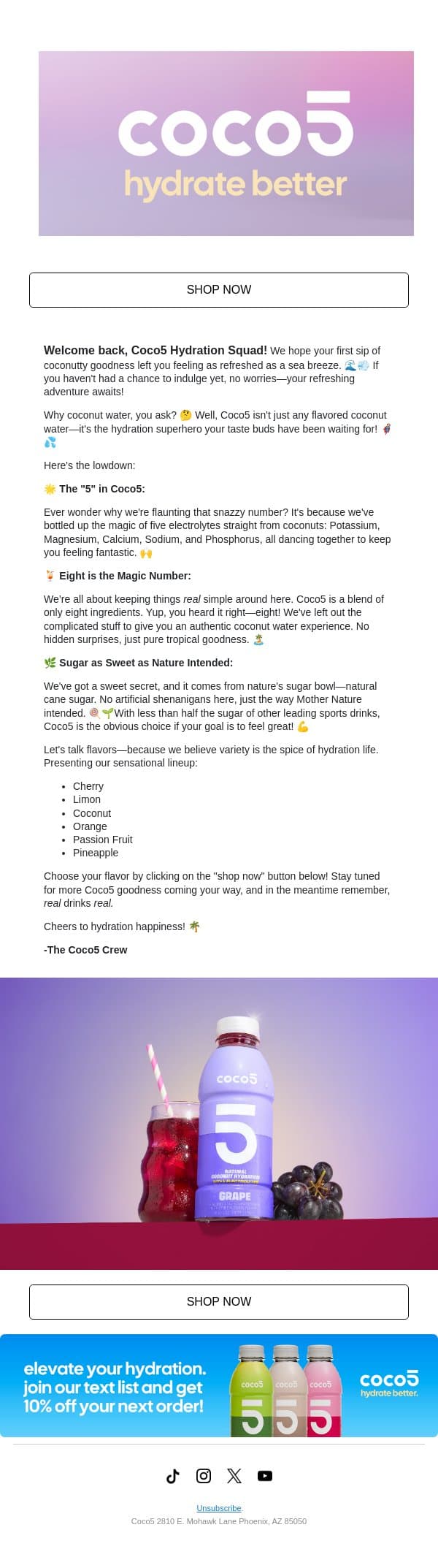 Why Coconut Water?? 🥥 email from Coco5 screenshot