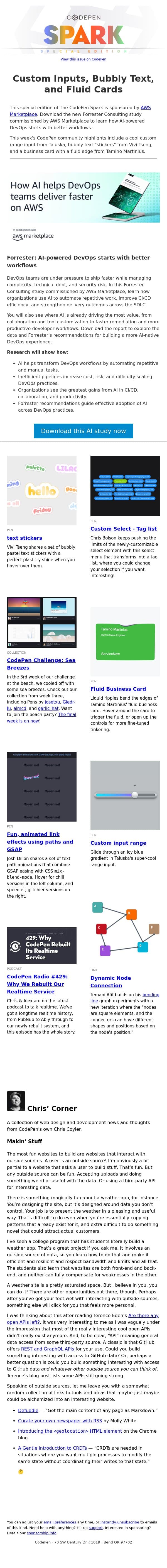 [CodePen Spark] Custom Inputs, Bubbly Text, and Fluid Cards email from CodePen screenshot