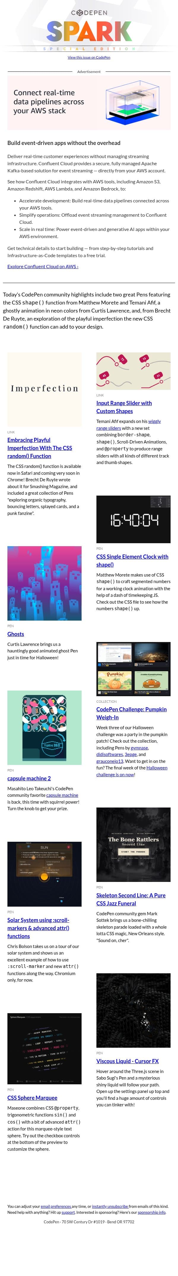 [CodePen Spark] Custom Shape()s, Neon Ghosts, and Random Imperfection email from CodePen screenshot