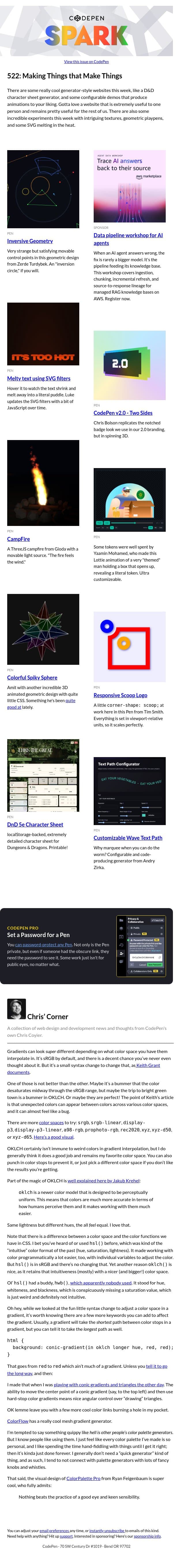 522: Making Things that Make Things email from CodePen screenshot