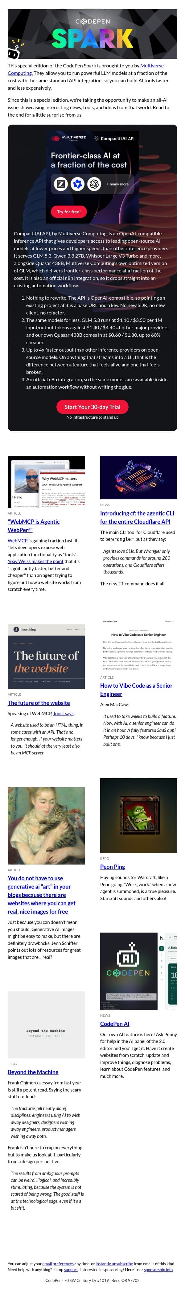 [CodePen Spark] AI Special Edition email from CodePen screenshot