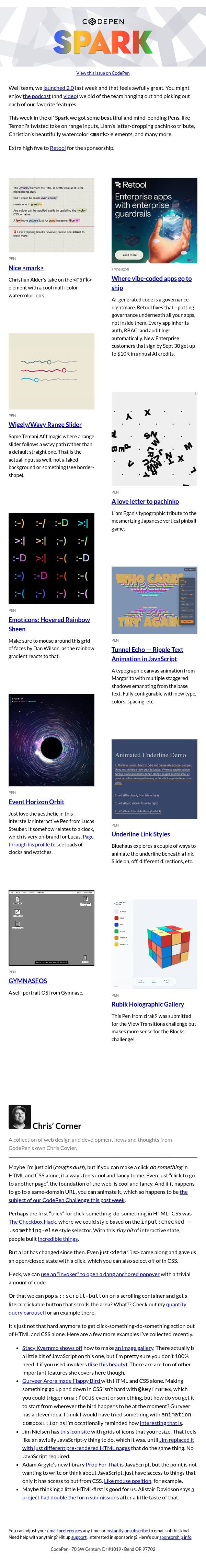 Hey Man Nice Mark email from CodePen screenshot