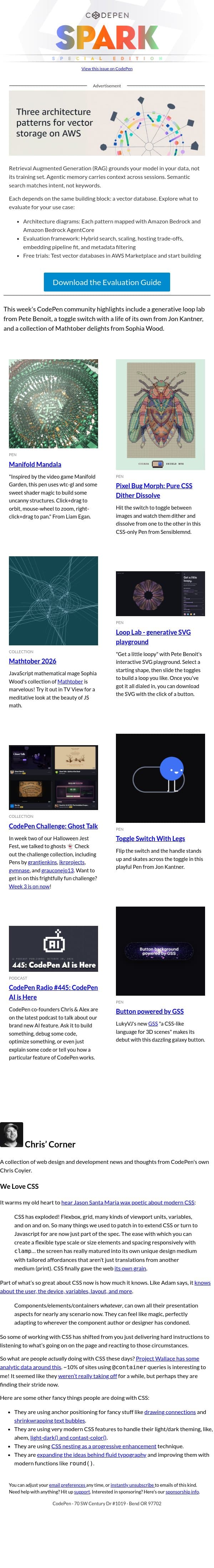 [CodePen Spark] Loops, Switches, and JS Mathematics email from CodePen screenshot