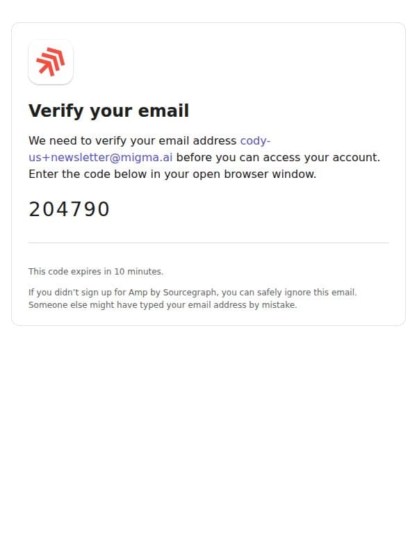 Verify your email address email from Cody screenshot