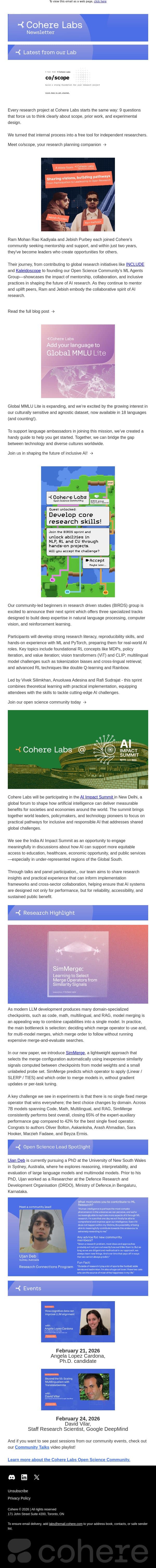 Cohere Labs Newsletter - February 2025 email from Cohere screenshot