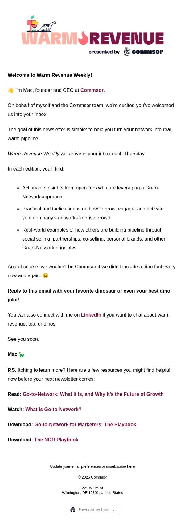 Are you ready for Warm Revenue? email from Commsor screenshot