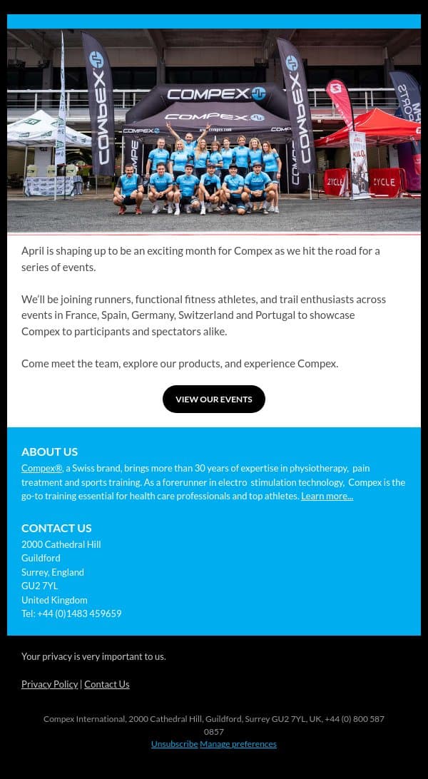 Guest, find out which events Compex will be attending in April email from Compex screenshot