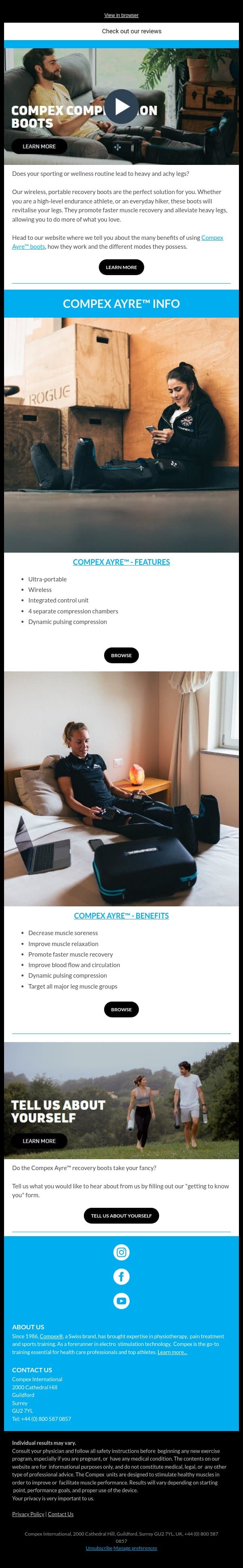 Guest, treat your legs to our compression boots email from Compex screenshot