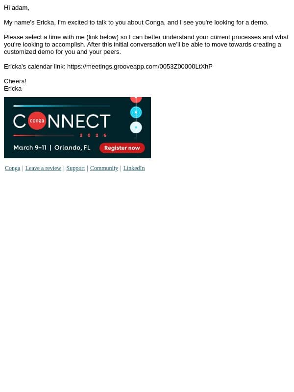 I've got your request email from Conga screenshot