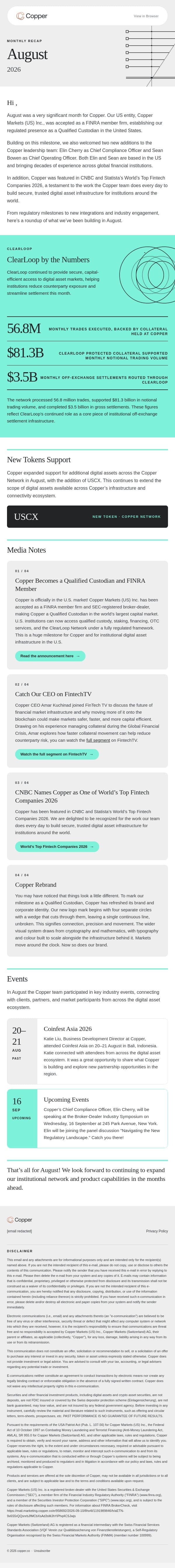 Copper August Monthly Recap email from Copper screenshot