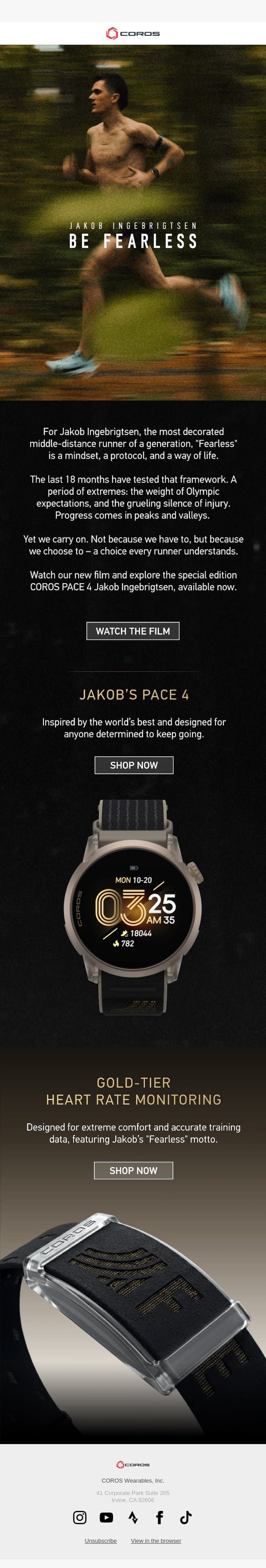 BE FEARLESS email from Coros screenshot