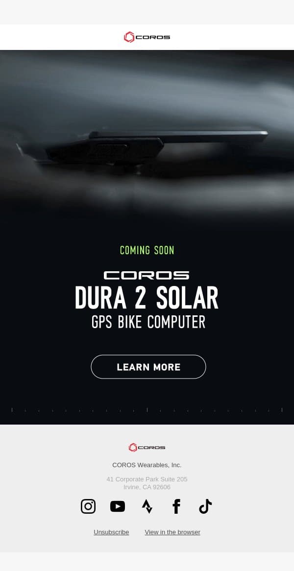 Coming Soon: COROS DURA 2 SOLAR email from Coros screenshot