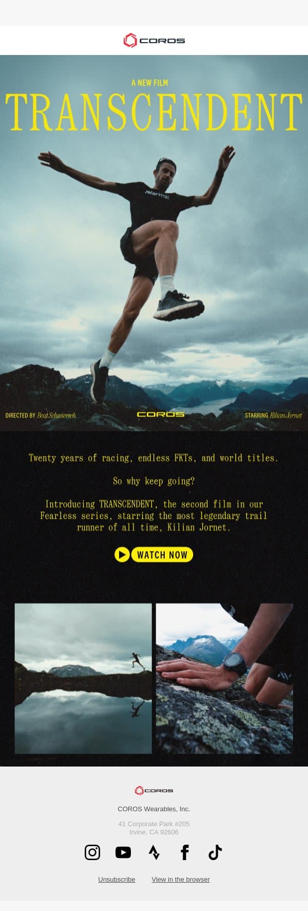Watch TRANSCENDENT | A New Film with Kilian Jornet email from Coros screenshot