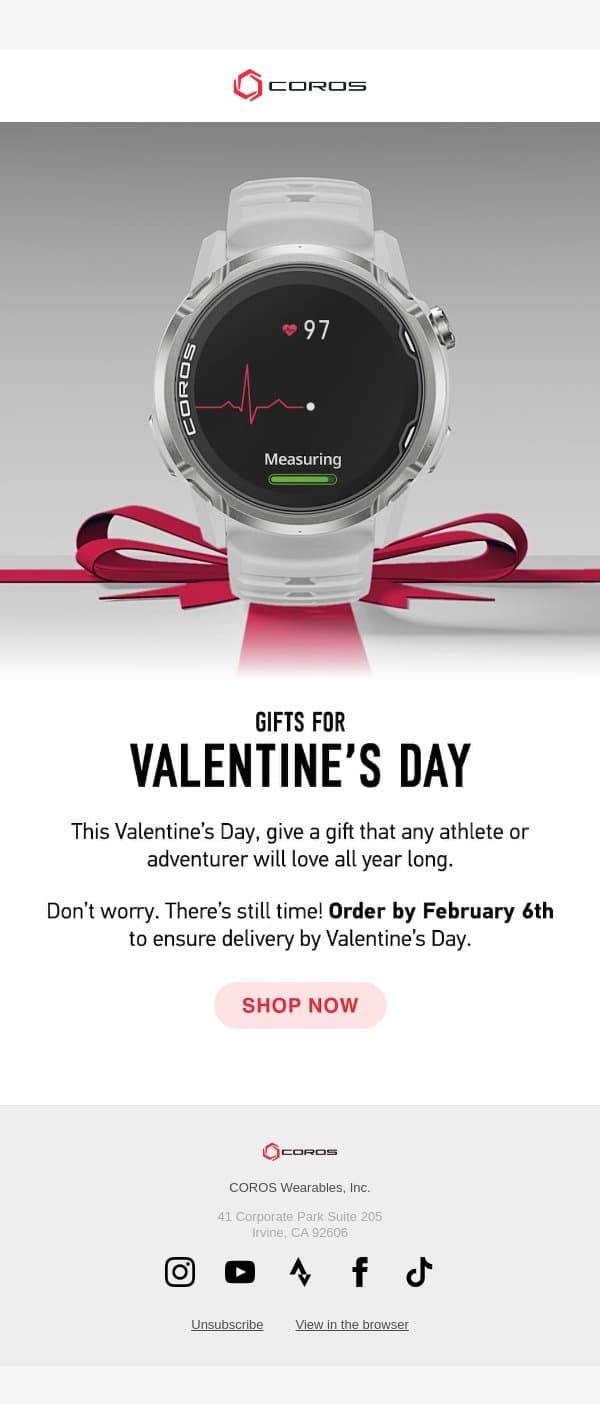 ❤️ A Valentine's Gift for Any Athlete in Your Life email from Coros screenshot