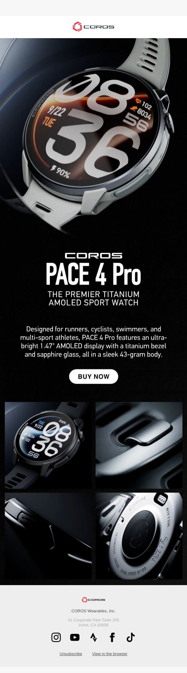 Available Now: The All-New PACE 4 Pro email from Coros screenshot