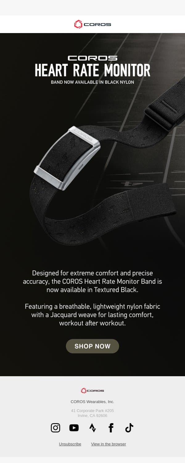 Switch your HRM Band to Black email from Coros screenshot
