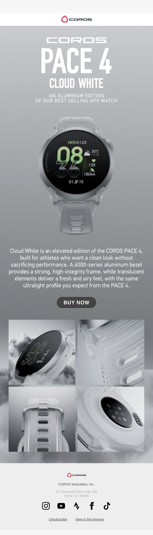 Now Available: COROS PACE 4 Cloud White email from Coros screenshot