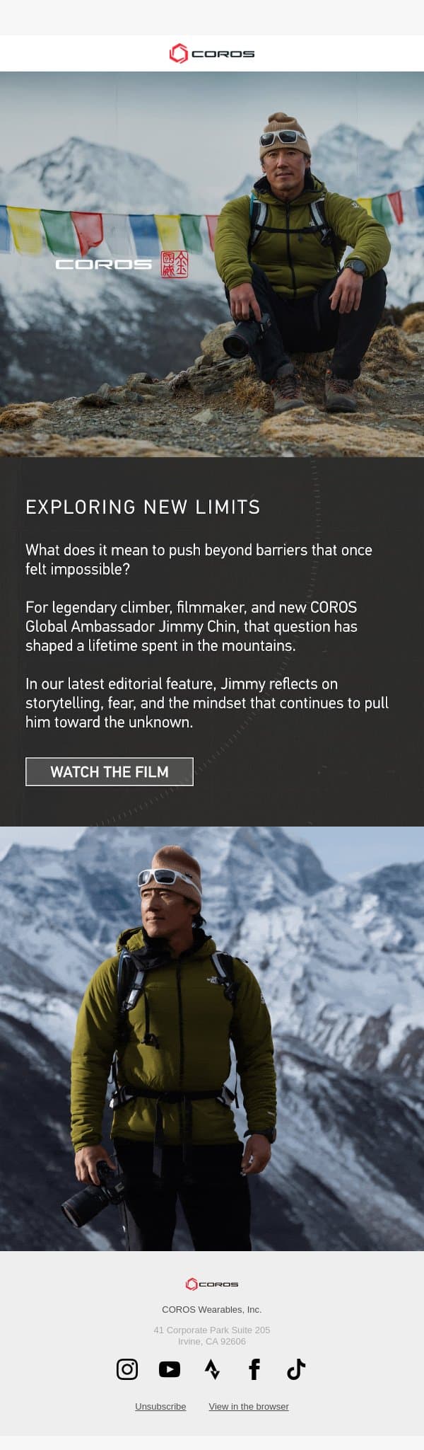 Jimmy Chin + COROS: Exploring New Limits email from Coros screenshot